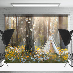 Lofaris Spring Floral Tent Trunk Sunlight Forest Backdrop