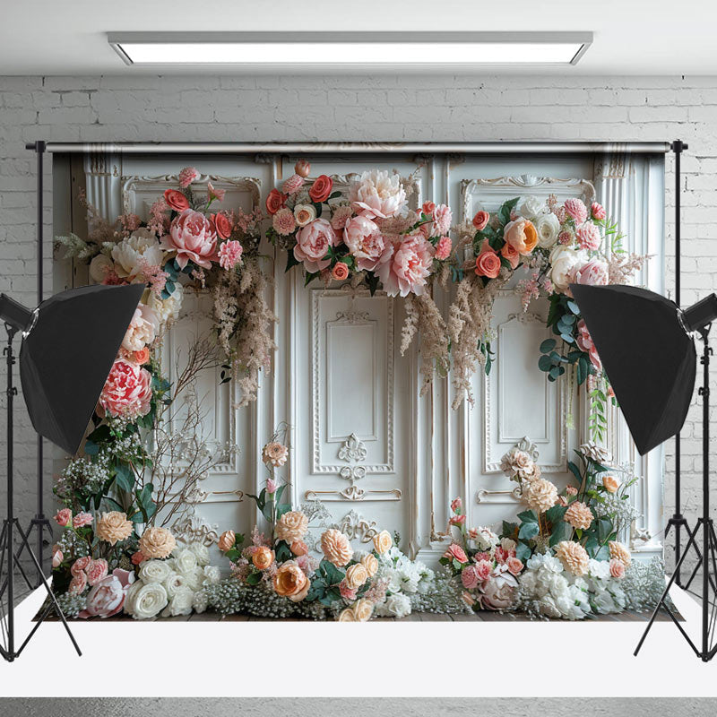 Lofaris Spring Floral Vintage White Wall Wedding Backdrop