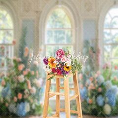 Lofaris Spring Floral White Retro Window Wedding Backdrop