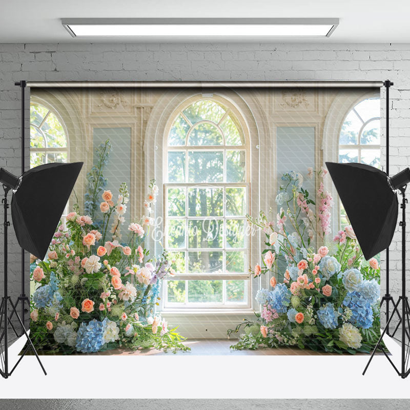 Lofaris Spring Floral White Retro Window Wedding Backdrop