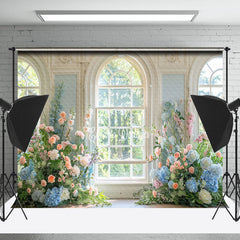 Lofaris Spring Floral White Retro Window Wedding Backdrop