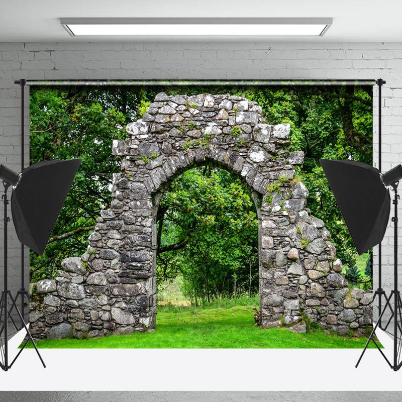 Lofaris Spring Forest Arch Brick Door Photography Backdrop