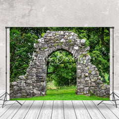 Lofaris Spring Forest Arch Brick Door Photography Backdrop