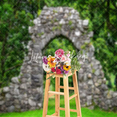 Lofaris Spring Forest Arch Brick Door Photography Backdrop