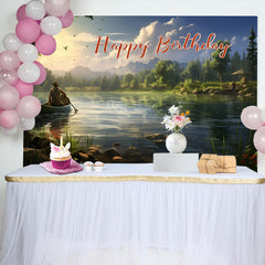 Lofaris Spring Forest Boating Lake Happy Birthday Backdrop