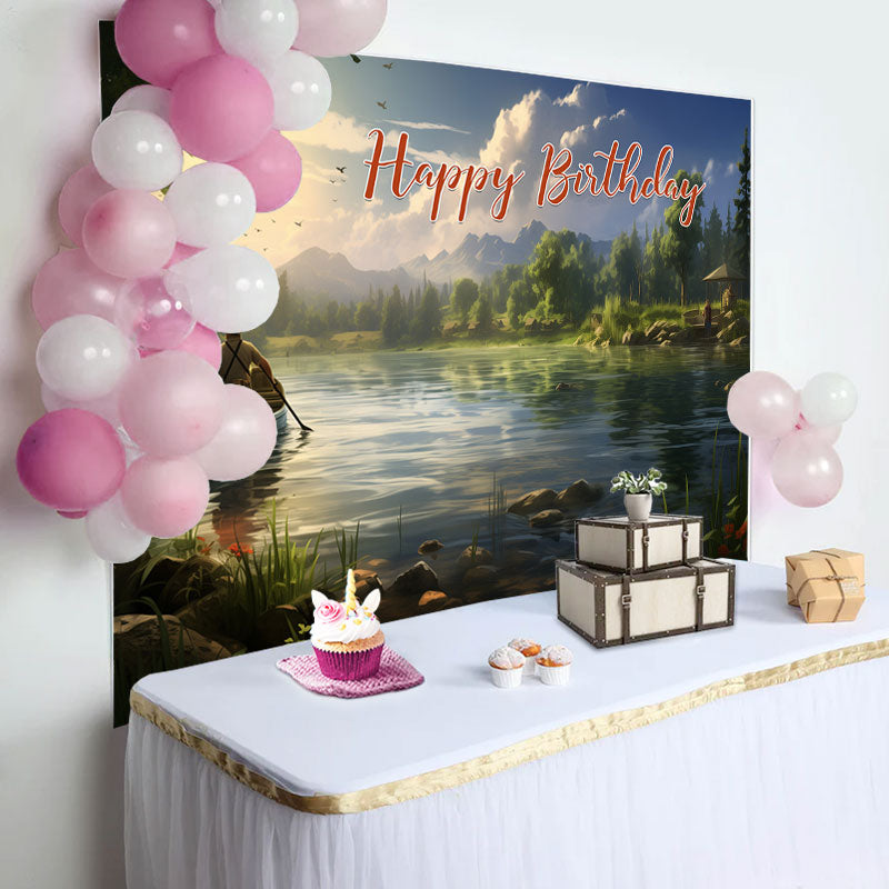 Lofaris Wooden Boat River Fishing Birthday Party Backdrop | Personalized Birthday Backdrops | Happy Birthday Backdrop | Birthday Party Decorations