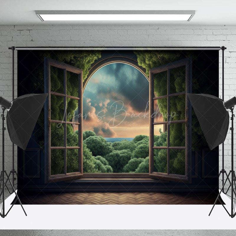 Lofaris Spring Forest Window Scenery Photography Backdrop