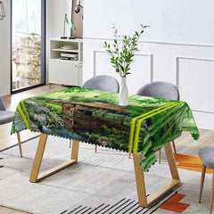 Lofaris Spring Green Bamboos Pavilion Bokeh Kitchen Tablecloth