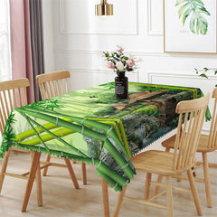 Lofaris Spring Green Bamboos Pavilion Bokeh Kitchen Tablecloth