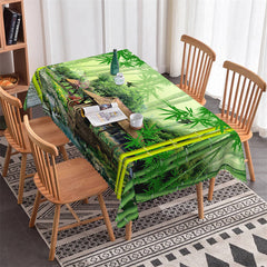 Lofaris Spring Green Bamboos Pavilion Bokeh Kitchen Tablecloth