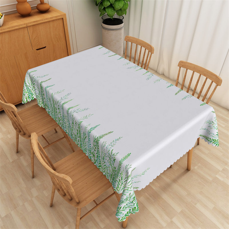 Lofaris Spring Green Leaves Boho White Tablecloth For Home Decor