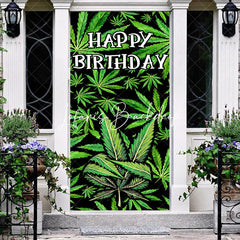 Lofaris Spring Green Plant Leaves Happy Birthday Door Cover