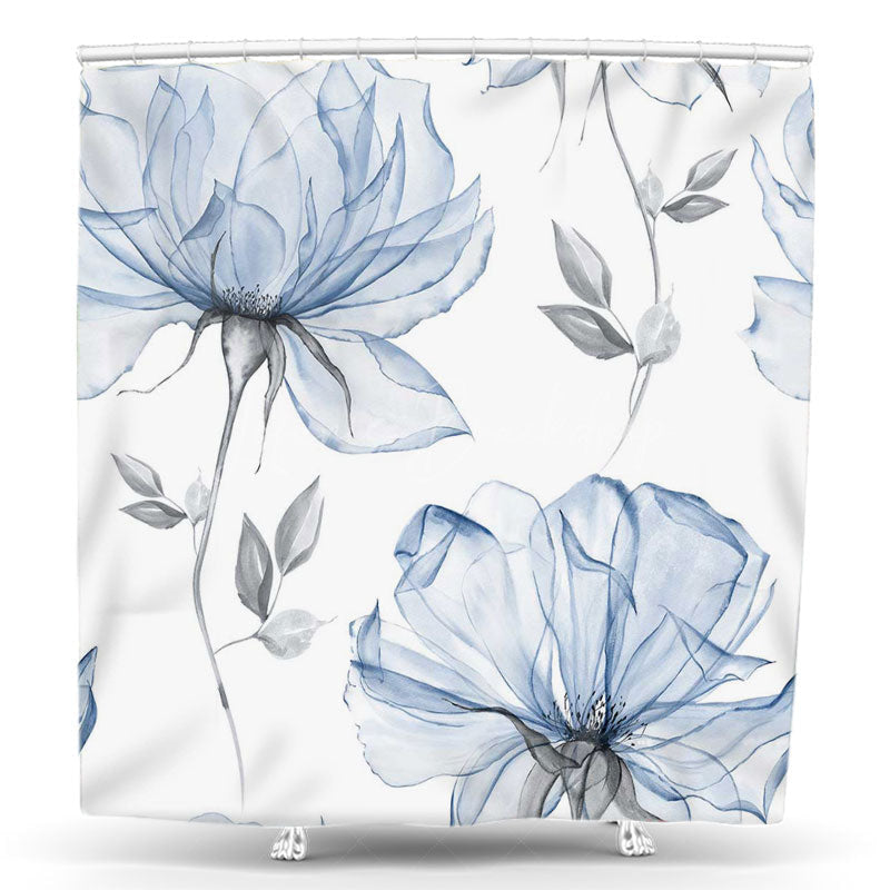 Lofaris Spring Ink Painting White Blue Floral Shower Curtain