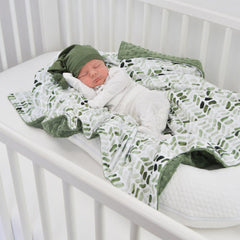 Lofaris Spring Leaves Dimple Embroidery Minky Baby Blanket