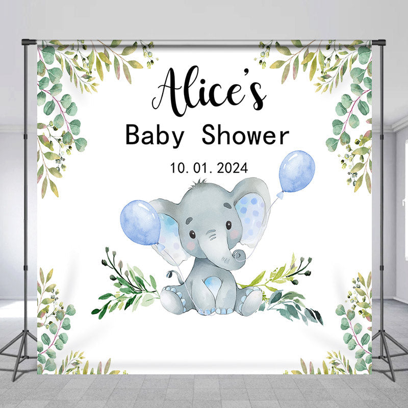 Lofaris Spring Leaves Elephant Custom Baby Shower Backdrop