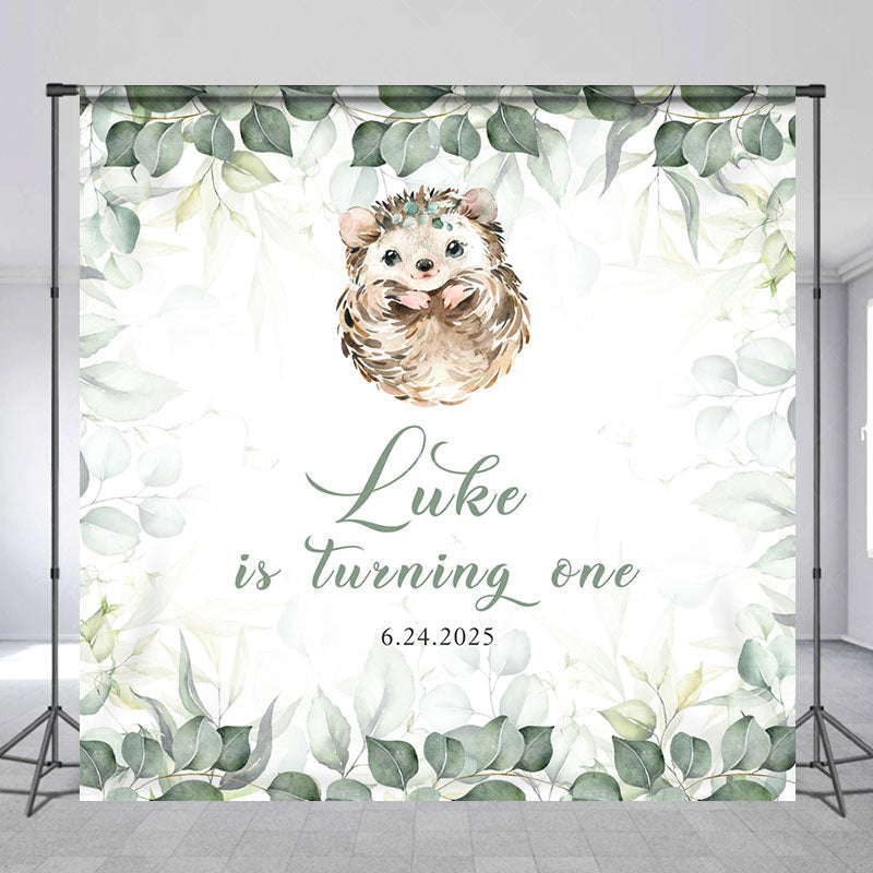 Lofaris Spring Leaves Hedgehog Custom 1st Birthday Backdrop