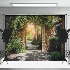 Lofaris Spring Leaves Path Brick Door Photography Backdrop