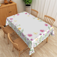 Lofaris Spring Pink Floral Butterfly White Boho Tablecloth