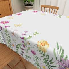 Lofaris Spring Pink Floral Butterfly White Boho Tablecloth