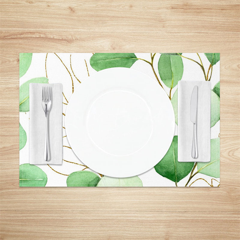 Lofaris Spring Plant Leaves Green White Set Of 4 Placemats