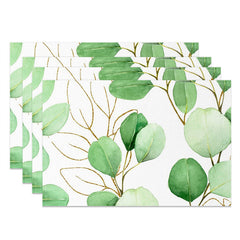 Lofaris Spring Plant Leaves Green White Set Of 4 Placemats