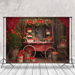 Lofaris Spring Strawberry Red Curtains Vintage Wood Backdrop