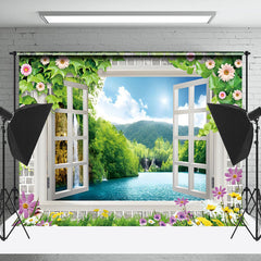 Lofaris Spring White Window Floral Greeny Backdrop For Photo