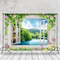 Lofaris Spring White Window Floral Greeny Backdrop For Photo