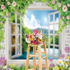 Lofaris Spring White Window Floral Greeny Backdrop For Photo