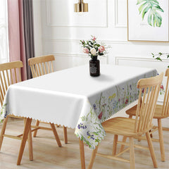 Lofaris Spring Wild Floral White Rectangle Dining Tablecloth