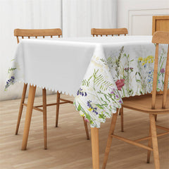 Lofaris Spring Wild Floral White Rectangle Dining Tablecloth