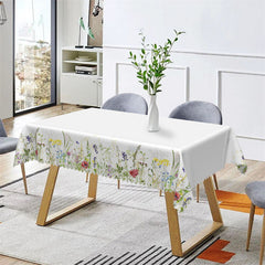 Lofaris Spring Wild Floral White Rectangle Dining Tablecloth