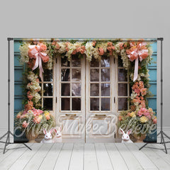 Lofaris Square Flower Stand Wooden Door Easter Backdrop