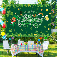 Lofaris St Patricks Day Green Clover Happy Birthday Backdrop