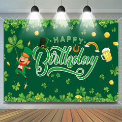 Lofaris St Patricks Day Green Clover Happy Birthday Backdrop