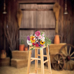 Lofaris Stacked Hay Retro Brown Wooden Barn Door Backdrop