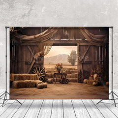 Lofaris Stacked Hay Rustic Barn Retro Wall Photo Backdrop