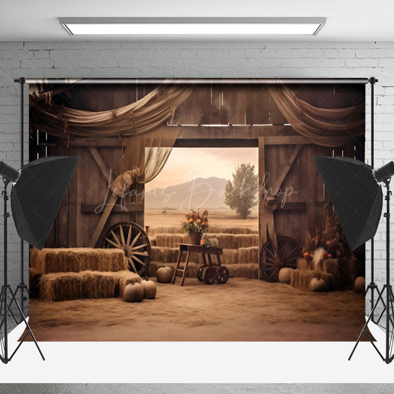 Lofaris Stacked Hay Rustic Barn Retro Wall Photo Backdrop