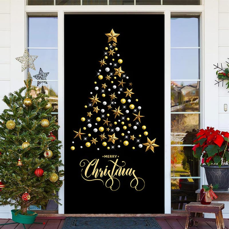 Lofaris Star Glitter Christmas Tree Black Door Cover Decor