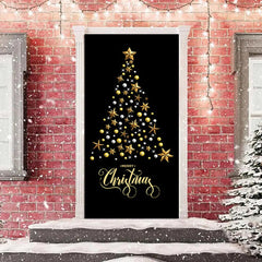 Lofaris Star Glitter Christmas Tree Black Door Cover Decor