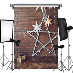 Lofaris Star Lights Brick Wall Christmas Photo Backdrop