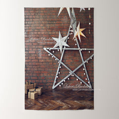 Lofaris Star Lights Brick Wall Christmas Photo Backdrop