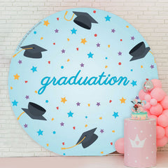 Lofaris Star Mortarboard Blue Round Graduates Party Backdrop