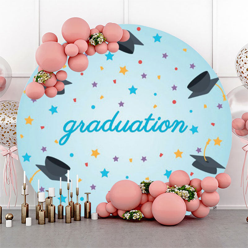 Lofaris Star Mortarboard Blue Round Graduates Party Backdrop