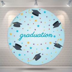 Lofaris Star Mortarboard Blue Round Graduates Party Backdrop