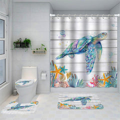 Lofaris Starfish Shells Sea Turtle Shower Curtain for Bath