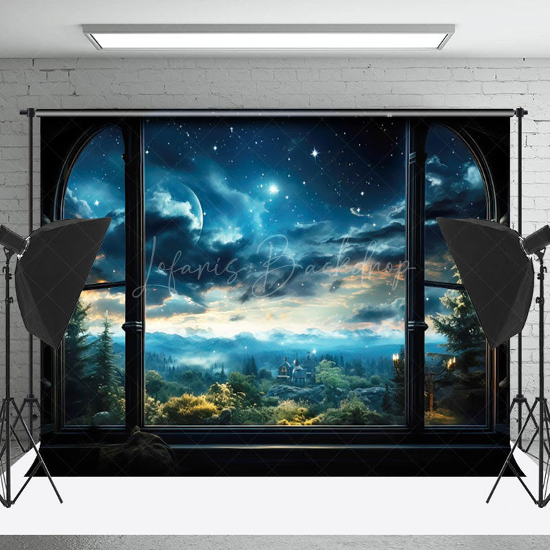 Lofaris Starry Night Forset Window Backdrop for Photo