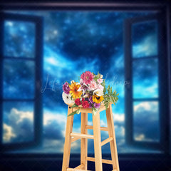 Lofaris Starry Sky Blue Night Window Photography Backdrop