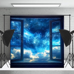 Lofaris Starry Sky Blue Night Window Photography Backdrop