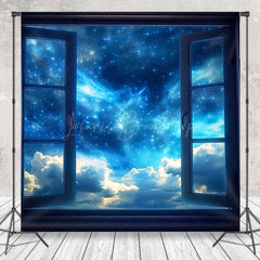 Lofaris Starry Sky Blue Night Window Photography Backdrop